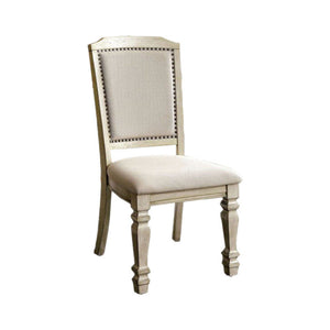 Benzara Holcroft Transitional Side Chair, Antique White, Set Of Two BM131136 Antique White Wood Linen BM131136