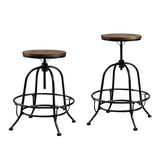 Benzara Silvia I Industrial Barstool, Set Of 2 BM131140 Medium Oak Metal Solid Wood Wood Veneer & Others BM131140