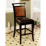 Benzara Salida II Counter Height Chair ,Black & Antique Oak , Set Of Two BM131173 Acacia, Black Leatherette Solid Wood Wood Veneer & Others BM131173