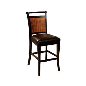 Benzara Salida II Counter Height Chair ,Black & Antique Oak , Set Of Two BM131173 Acacia, Black Leatherette Solid Wood Wood Veneer & Others BM131173