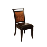 Benzara Salida I Transitional Side Chair, Black & Antique Oak Finish, Set Of 2 BM131174 Acacia, Black Leatherette Solid Wood Wood Veneer & Others BM131174
