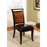 Benzara Salida I Transitional Side Chair, Black & Antique Oak Finish, Set Of 2 BM131174 Acacia, Black Leatherette Solid Wood Wood Veneer & Others BM131174