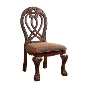 Benzara Wyndmere Traditional Side Chair, Cherry Finish, Set Of 2 BM131196 Cherry Fabric Solid Wood Wood Veneer & Others BM131196