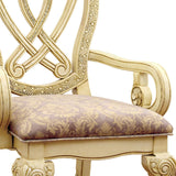 Benzara Traditional Wooden Arm Chair with Intricate Carvings, Set of 2,Gold and Brown BM131197 Cream Fabric Solid Wood Wood Veneer & Others BM131197