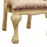 Benzara Traditional Wooden Arm Chair with Intricate Carvings, Set of 2,Gold and Brown BM131197 Cream Fabric Solid Wood Wood Veneer & Others BM131197