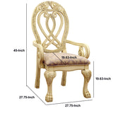 Benzara Traditional Wooden Arm Chair with Intricate Carvings, Set of 2,Gold and Brown BM131197 Cream Fabric Solid Wood Wood Veneer & Others BM131197