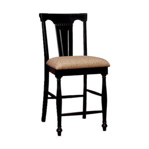 Benzara Sabrina Cottage Counter Height Chair, Tan & Black, Set Of 2 BM131206 Black Fabric Solid Wood Wood Veneer & Others BM131206