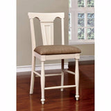 Benzara Sabrina Cottage Counter Height Chair, Tan & White, Set Of 2 BM131207 White Fabric Solid Wood Wood Veneer & Others BM131207