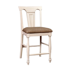 Benzara Sabrina Cottage Counter Height Chair, Tan & White, Set Of 2 BM131207 White Fabric Solid Wood Wood Veneer & Others BM131207