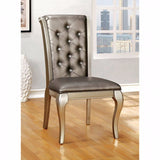 Benzara Amina Contemporary Side Chair Silver Finish, Set Of 2 BM131214 Silver Fabric Solid Wood Wood Veneer & Others BM131214