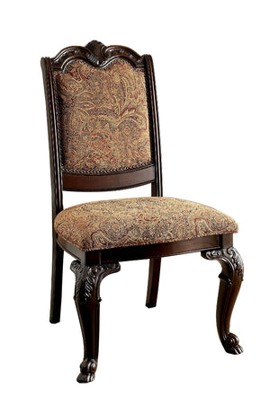 Benzara Bellagio Traditional Fabric Side Chair, Brown Cherry, Set Of Two BM131227 Brown Cherry Fabric Solid Wood Wood Veneer & Others BM131227