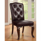 Benzara Bellagio Side Chair With Leather Upholstery, Brown Cherry, Set Of 2 BM131228 Brown Cherry Leatherette Solid Wood Wood Veneer & Others BM131228