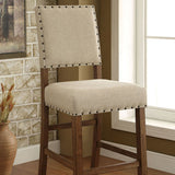 Benzara Sania Rustic Bar Chair In Ivory Linen, Set Of 2 BM131232 Natural Tone Wood Linen BM131232