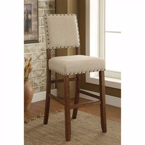 Benzara Sania Rustic Bar Chair In Ivory Linen, Set Of 2 BM131232 Natural Tone Wood Linen BM131232