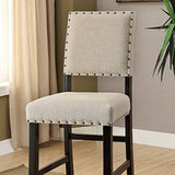 Benzara Sania II Rustic Bar Chair In Ivory Linen, Black Set Of 2 BM131233 Ivory & Black Linen-like Fabric Solid Wood Wood Veneer BM131233