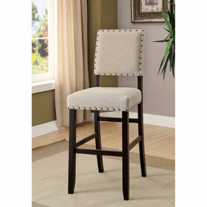 Benzara Sania II Rustic Bar Chair In Ivory Linen, Black Set Of 2 BM131233 Ivory & Black Linen-like Fabric Solid Wood Wood Veneer BM131233