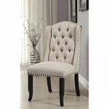 Benzara Sania I Rustic Side Chair, Antique Black Finish, Set Of 2 BM131237 Cream & Black Linen-like Fabric Solid Wood Wood Veneer BM131237