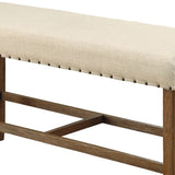 Benzara Sania Rustic Counter Height Bench In Ivory Linen BM131238 Natural Tone Wood BM131238