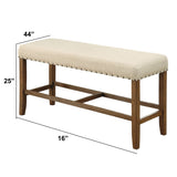 Benzara Sania Rustic Counter Height Bench In Ivory Linen BM131238 Natural Tone Wood BM131238