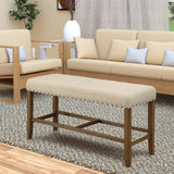 Benzara Sania Rustic Counter Height Bench In Ivory Linen BM131238 Natural Tone Wood BM131238