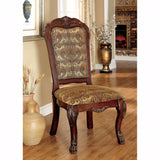 Benzara Medieve Traditional Side Chair, Cherry Finish, Set Of Two BM131294 Cherry Fabric Solid Wood Wood Veneer & Others BM131294