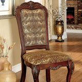 Benzara Medieve Traditional Side Chair, Cherry Finish, Set Of Two BM131294 Cherry Fabric Solid Wood Wood Veneer & Others BM131294