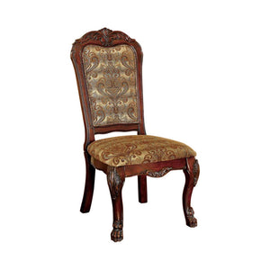 Benzara Medieve Traditional Side Chair, Cherry Finish, Set Of Two BM131294 Cherry Fabric Solid Wood Wood Veneer & Others BM131294