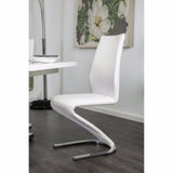 Benzara Midvale Contemporary Z-Shaped Side Chair, White, Set Of 2 BM131310 White/Chrome Lacquer Metal Solid Wood & Others BM131310