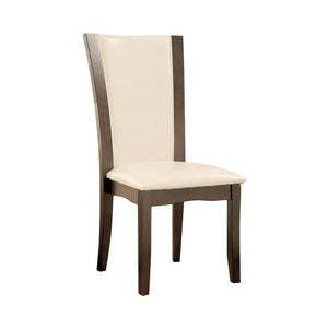 Benzara Manhattan I Side Chair With White Pu, Gray, Set Of 2 BM131320 Gray, Ivory Leatherette Solid Wood Wood Veneer & Others BM131320