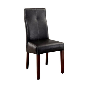 Benzara Bonneville I Contemporary Side Chair With Black Pu, Set Of 2 BM131340 Brown Cherry, Black Leatherette Solid Wood Wood Veneer & Others BM131340