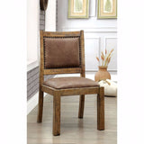 Benzara Gianna Cottage Side Chair With Fabric, Rustic Pine, Set Of Two BM131348 Rustic Pine Leatherette Solid Wood Wood Veneer & Others BM131348