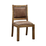 Benzara Gianna Cottage Side Chair With Fabric, Rustic Pine, Set Of Two BM131348 Rustic Pine Leatherette Solid Wood Wood Veneer & Others BM131348