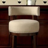 Benzara Lynsey 29"Barstool Withlinen Cushion, Beige Finish, Set Of 2 BM131362 Dark Oak, Beige Wood BM131362