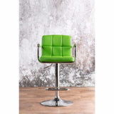 Benzara Corfu Contemporary Bar Stool With Arm In Green Pu BM131404 Green Chrome Leatherette BM131404