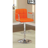 Benzara Corfu Contemporary Bar Stool With Arm In Orange Pu BM131407 Orange Chrome Leatherette BM131407