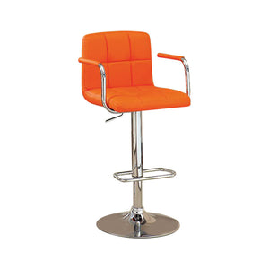 Benzara Corfu Contemporary Bar Stool With Arm In Orange Pu BM131407 Orange Chrome Leatherette BM131407