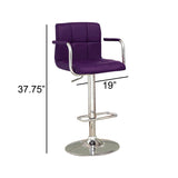 Benzara Corfu Contemporary Bar Stool With Arm In Purple Pu BM131408 Purple Chrome Leatherette BM131408