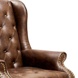 Benzara Vaugh Traditional Wing Accent Chair In Nail Head, Rustic Brown Finish BM131410 Rustic Brown Leather BM131410