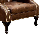 Benzara Vaugh Traditional Wing Accent Chair In Nail Head, Rustic Brown Finish BM131410 Rustic Brown Leather BM131410
