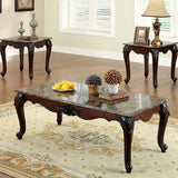 Benzara Traditional 3 Piece Coffee Table Set, Dark Cherry Brown BM131411 Dark Cherry Faux Marble Solid Wood Wood Veneer & Others BM131411