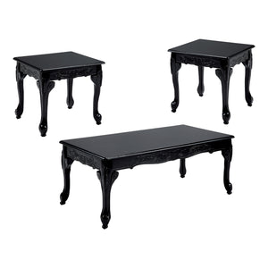 Benzara Cheshire Traditional 3 Piece TABLE SET, Black Finish BM131412 Black Solid Wood, Wood Veneer BM131412