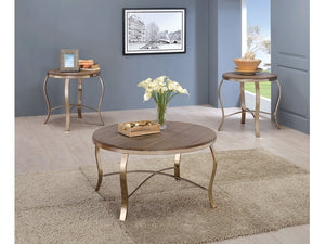 Benzara Wicklow Transitional 3 PIECE TABLE SET, CHAMPAGNE BM131436 Rustic Oak/Champagne Mirror Metal & Others BM131436