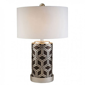 Benzara Well-designed Polyresin Table Lamp, Silver And Black BM131447 Silver Polyresin BM131447