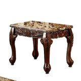 Benzara 3 PIECE TABLE SET With Marble Table Top, Dark Oak Brown BM131463 Dark Oak Wood BM131463