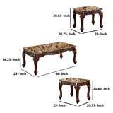 Benzara 3 PIECE TABLE SET With Marble Table Top, Dark Oak Brown BM131463 Dark Oak Wood BM131463