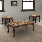 Benzara 3 PIECE TABLE SET With Marble Table Top, Dark Oak Brown BM131463 Dark Oak Wood BM131463