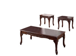 Benzara Cheshire Traditional 3 PIECE TABLE SET, Cherry Finish BM131772 Dark Cherry Solid Wood, Wood Veneer BM131772