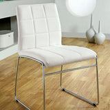 Benzara Oahu Contemporary Side Chair With Steel Tube, White Finish, Set Of 2 BM131831 White Chrome Leatherette BM131831