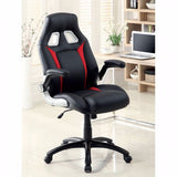 Benzara Argon Contemporary Racing Car Office Chair, Black & Red Finish BM131850 Black, Red Metal Leather BM131850