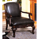 Benzara Sheffield Traditional Occasional Chair, Antique Dark Cherry BM131911 Antique Dark Cherry Leatherette Solid Wood & Others BM131911